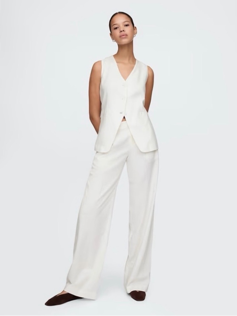 GAP White Linen Blend Longline Vest